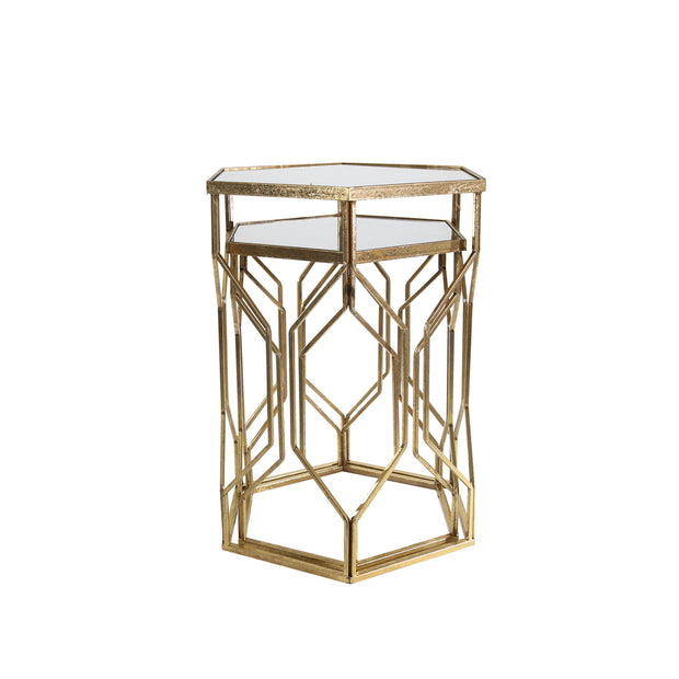 S/2 Mirrored Hexagon Accent Tables 25/21" Gold