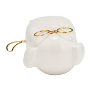 Cer 7"h, Puppy With Gold Glasses, Wht
