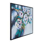 52x42 Framed Hand Painted Flowers Canvas, Gray/bla