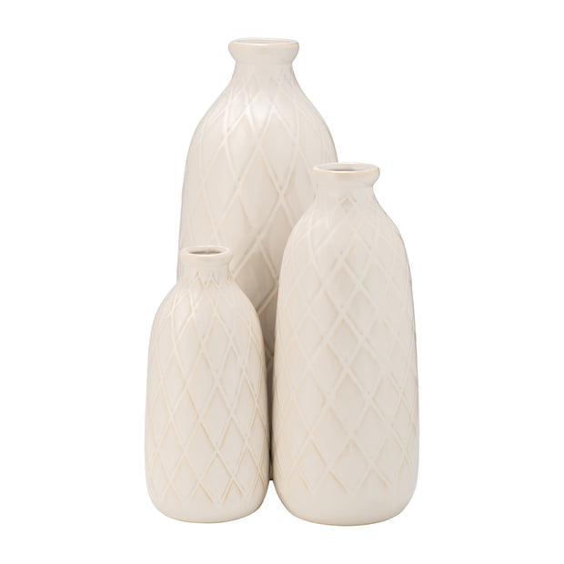 Cer, 16" Plaid Textured Vase, Beige