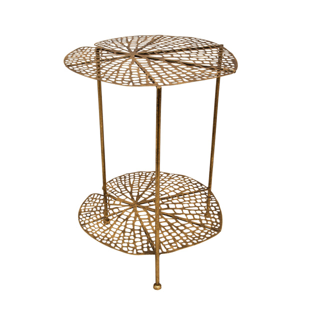 Metal 22" Lotus Accent Table, Gold