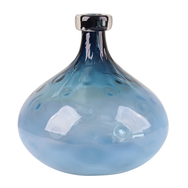 Glass, 13" Dimple Vase Blue