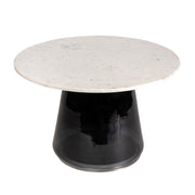 Marble Top, 19"h Coffee Table Gls Base, Wht/blk