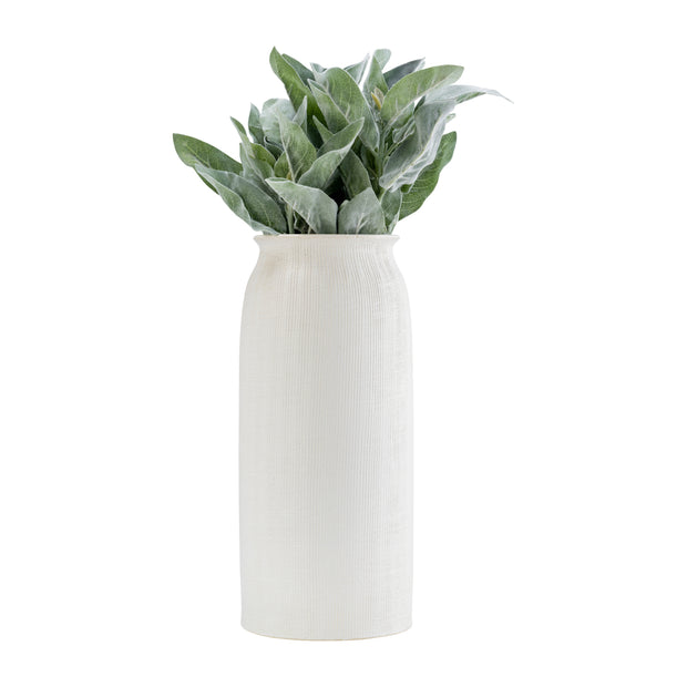 Cer, 16"h Ridged Vase, White