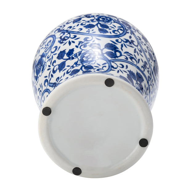 Ec Cer,14" Blue/white Temple Jar