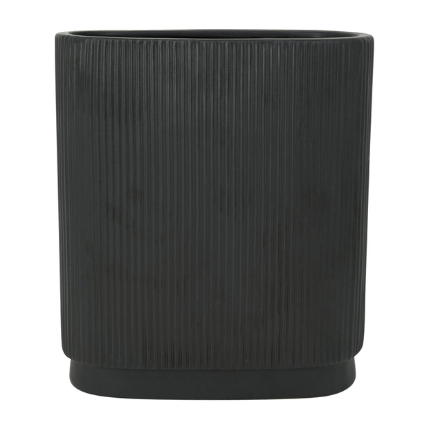 Cer, 12"h Ridged Vase, Black