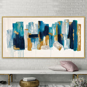 64x32 Handpainted Abstract Canvas, Blue/gold