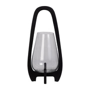 18"h Glass Lantern W/ Wood Handle, Black