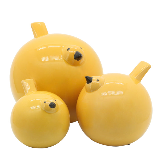 S/3 Ceramic Birds 7.5", Yellow