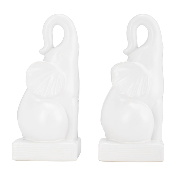 Cer, S/2 8"h Elephant Bookends, White