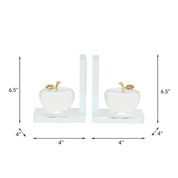 S/2 Crystal Apple Bookends, Clear