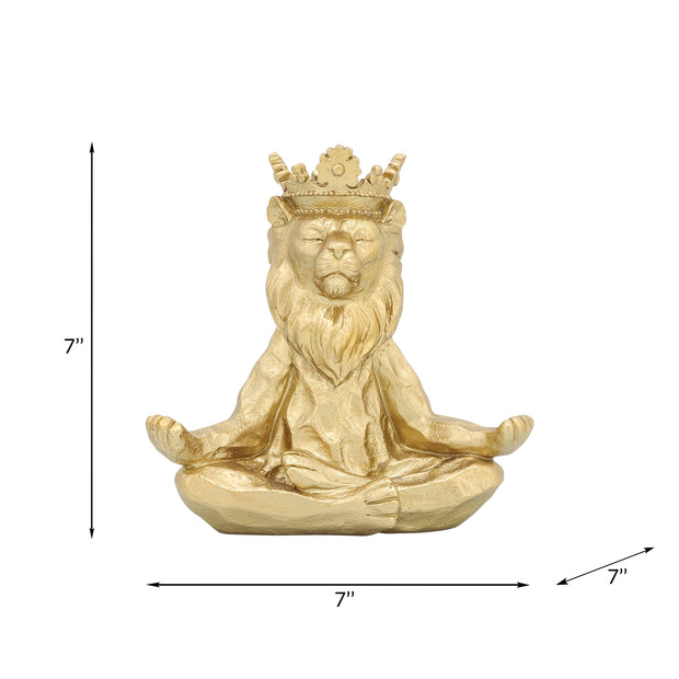 Resin 7" Yoga Lion W/crown, Gold