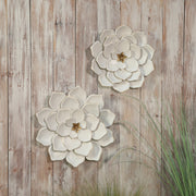 Metal 20"  Multi-layer Flower Wall Deco, White/gol