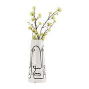 Cer, 11"h Geo Funny Face Flower Vase, Wht/blk