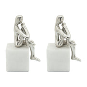 Metal/marble S/2  Sitting Leg Up Bookends, Silver