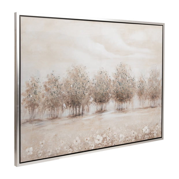 47x35 Trees And Flowers Hand Painted Canvas, Multi