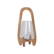 15"h Glass Lantern W/ Wood Handle, Natural
