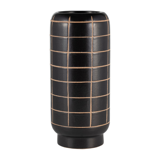 Cer, 13"h Patterned Vase, Black