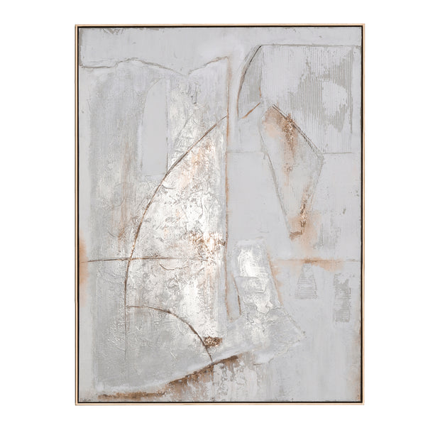 48x36 100% Hand Painted Abstract- Framed, Beige/gr