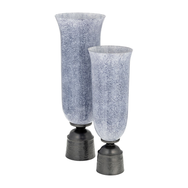 20", Glass Vase W/metal Base, Blue