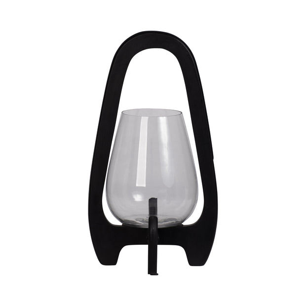 15"h Glass Lantern W/ Wood Handle, Black