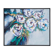 52x42 Framed Hand Painted Flowers Canvas, Gray/bla