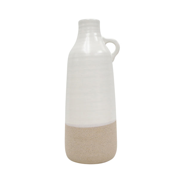 Cer, 14" Bottle Vase, White/tan