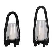 18"h Glass Lantern W/ Wood Handle, Black