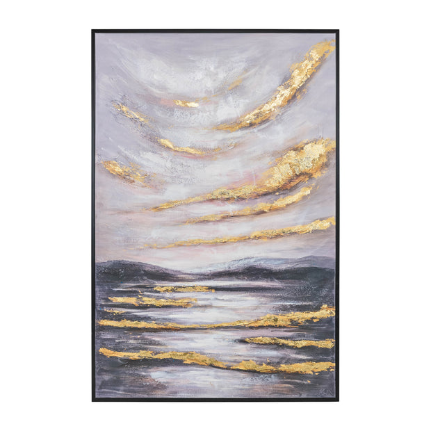 40x60 Sky Hand Painted Canvas, Gray/gold