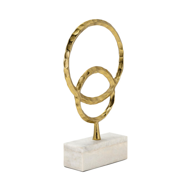 Metal/marble, 17"h Double Ring Accent, Gold