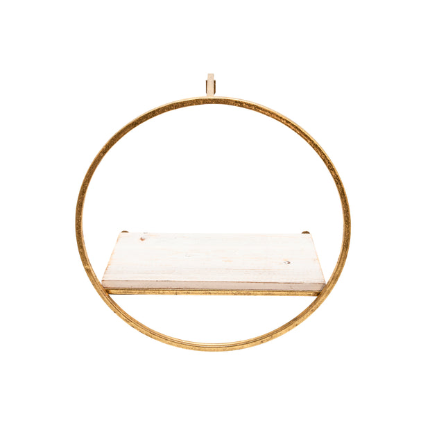 S/3 Metal & Wood Wall Shelves, Gold/white