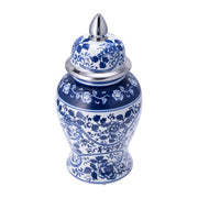 Ec Cer,14"blue/white Temple Jar, Silver