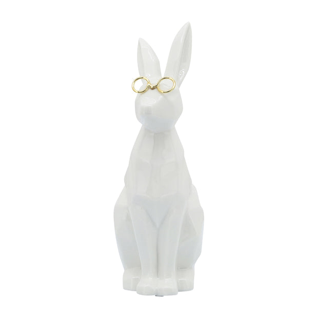 Cer, 9"h Bunny W/ Glasses, White/gold