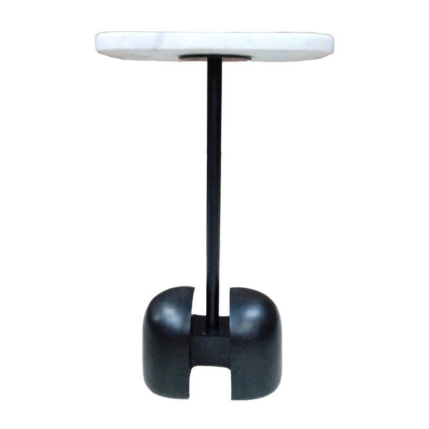 Metal/marble, 15"dx25"h Side Table, White/black