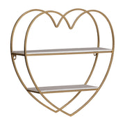 Metal/wood 2 Tier Heart Wall Shelf, White/gold