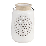 Cer, 9"h Flower Cut Out Lantern, Ivory
