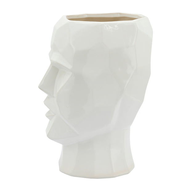 Ceramic, 12" Face Vase, White