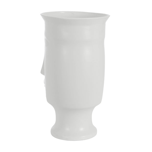 Ceramic 11" Face Vase W/base,white