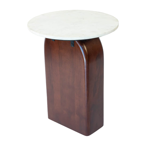 Marble/wood,18"dx23"h Round Side Table,walnut/wht