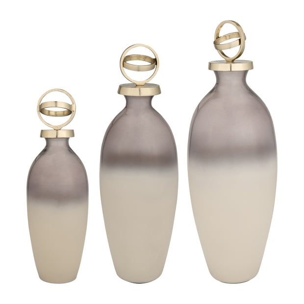 Glass,20",bottle W/sphere Lid,white/gold