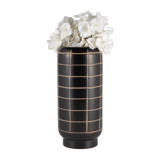 Cer, 13"h Patterned Vase, Black