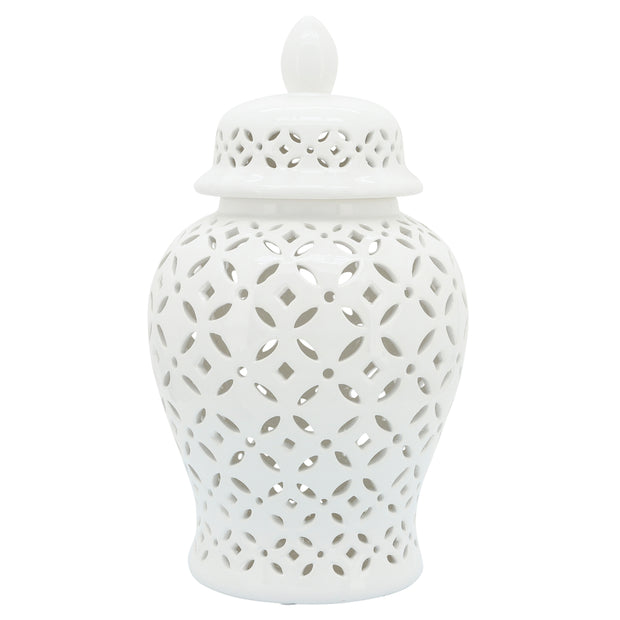 17" Cut-out Daisies Temple Jar, White