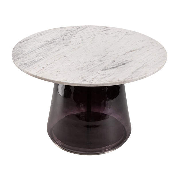 Marble Top, 19"h Coffee Table Gls Base, Prpl/wht