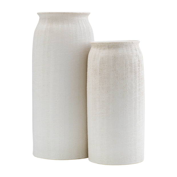 Cer, 16"h Ridged Vase, White